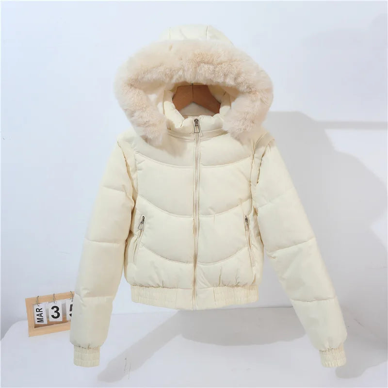 Alurea™ | Chaqueta Acolchada Corta con Capucha de Pelo y Ajuste Elástico