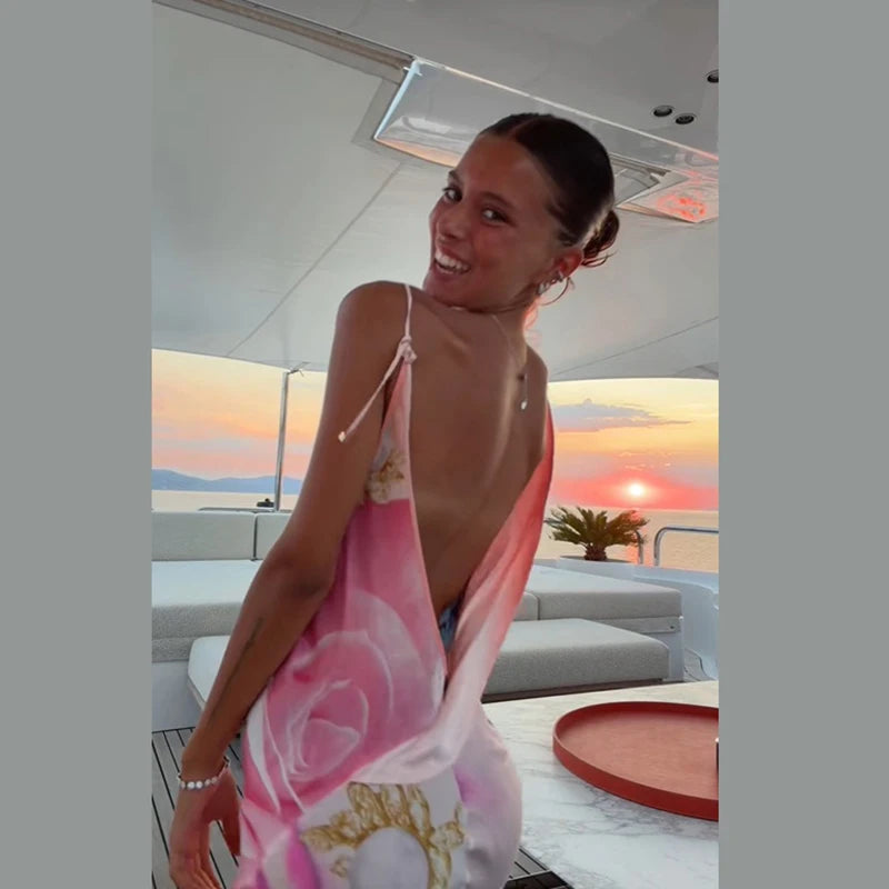 Vestido Largo Satinado Estampado para Mujer – Elegancia y Estilo Veraniego